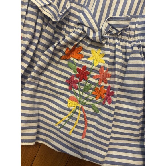 Mi Golondrina Mia Striped Tank Top Blouse Tiered Ruffle Embroidered Floral S - Picture 5 of 9